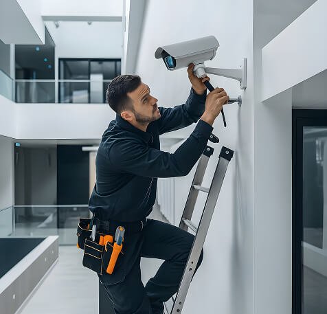 Teknisi Gisindo memasang CCTV
